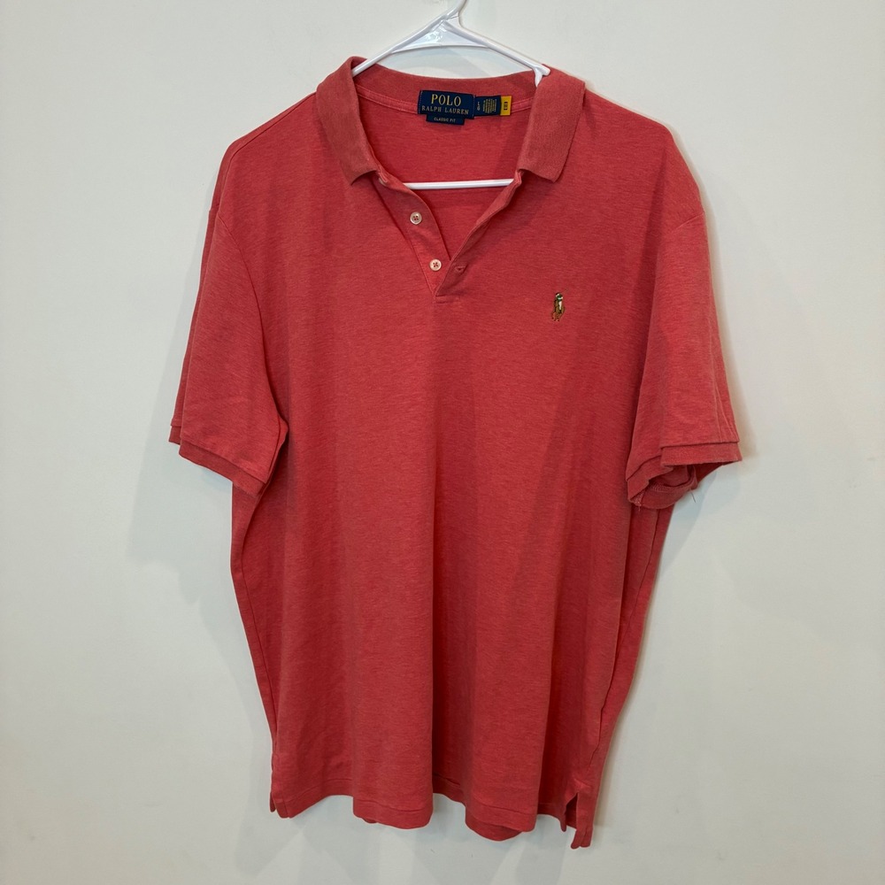 Polo Ralph Lauren Mens Classic Fit Short Sleeve Polo Shirt Coral Pink Large
